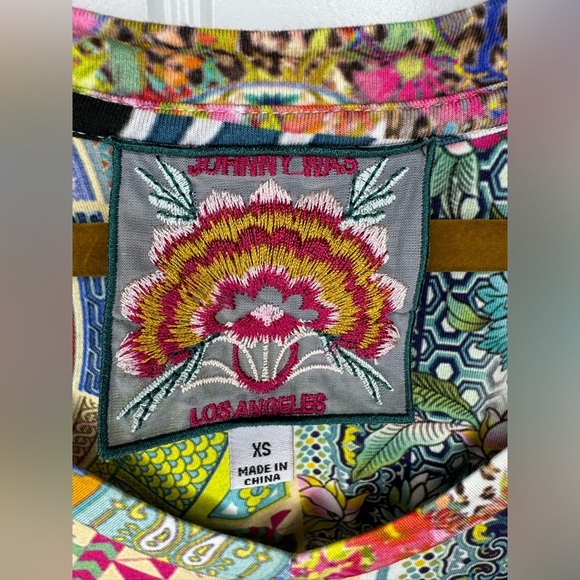 Johnny Was Anika Patchwork Floral Short Sleeve V-Neck - Picture 4 of 5